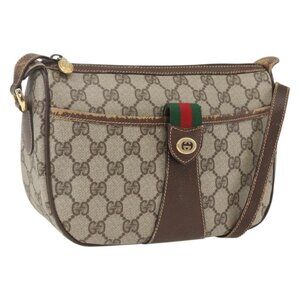 Authentic GUCCI GG Supreme Web Sherry Line Bag PVC Beige Gold 89 02 032